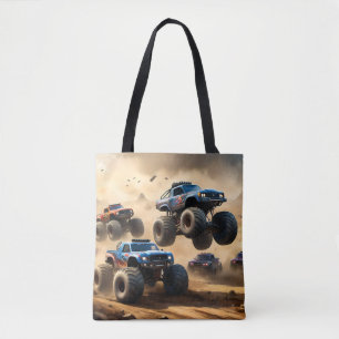 Monstertrucks racen in de woestijn, draagtas