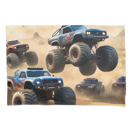 Monstertrucks racen in de woestijn, kussensloop (Voorkant)