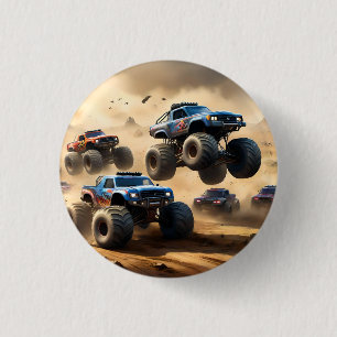 Monstertrucks racen in de woestijn, ronde button 3,2 cm