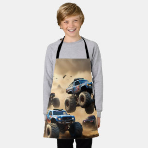 Monstertrucks racen in de woestijn, schort