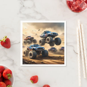 Monstertrucks racen in de woestijn, servet