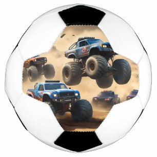 Monstertrucks racen in de woestijn, voetbal