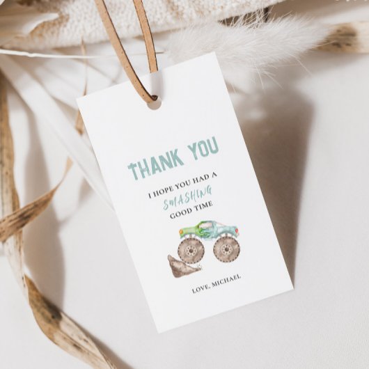 Monstertrucks verjaardagscadeautag cadeaulabel