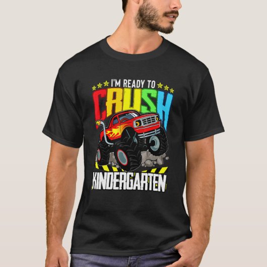 Monsterwagen klaar om de kindertuin terug te breng t-shirt (Voorkant)