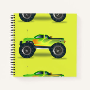 Monsterwagen op kalkgroen notitieboek