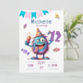 Monstre coloré Douze Anniversaire Invitation (Debout devant)