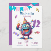 Monstre coloré Douze Anniversaire Invitation (Devant / Derrière)