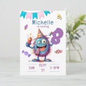 Monstre coloré Huit ans Anniversaire Invitation (Debout devant)
