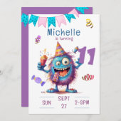 Monstre coloré Onze ans Anniversaire Invitation (Devant / Derrière)
