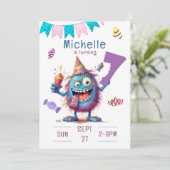 Monstre coloré Sept ans Anniversaire Invitation (Debout devant)