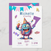 Monstre coloré Sept ans Anniversaire Invitation (Devant / Derrière)
