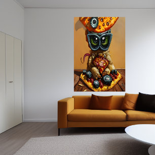 Monstre de pizza avec lunettes AI Art Poster