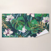 Monstre d'or Tropical Green Lilac Feuilles Floral (Serviette de bain)