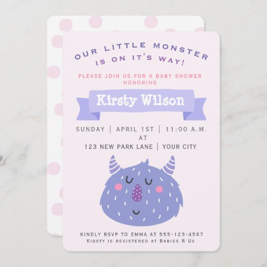 Monstre mou pourpre | Invitation Baby shower (Devant / Derrière)