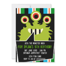 Monstre vert coloré Invitations de fête d'annivers
