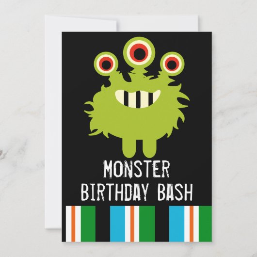 Monstre vert coloré Invitations de fête d'annivers (Dos)