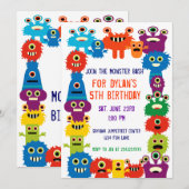 Monstres colorés Invitations de fête d'anniversair (Devant / Derrière)