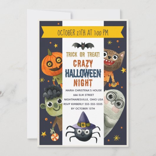 Monstres d'aquarelle Invitation de la fête d'Hallo (Devant)