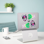 Monstres d'Halloween effrayants autocollants en vi (Ordinateur portable sur le bureau)
