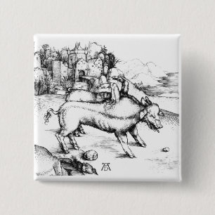 Monstro Pig Vierkante Button 5,1 Cm
