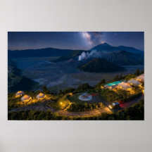 Mont Bromo Vue aérienne de nuit Volcan Art mural d