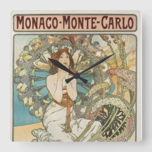 Mont-Carlo Poster door Alphonse Mucha Vierkante Klok