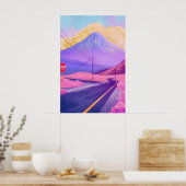 Mont Fuji Art mural Vaporwave Synthwave Japon (Cuisine)