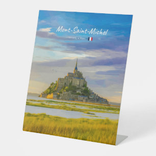Mont-Saint-Michel, Frankrijk - Middeleeuwse Abdij Reclamebord Met Voetstuk