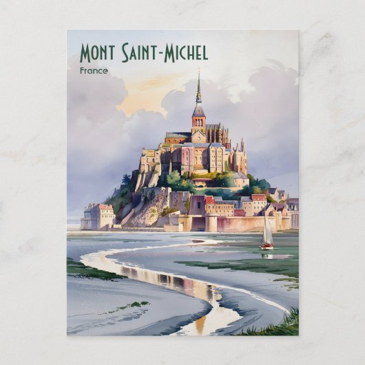Mont Saint-Michel Frankrijk Reizen Waterverf Briefkaart (Voorkant)