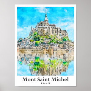 Mont Saint Michel Frankrijk Reizen Waterverf Kunst Poster