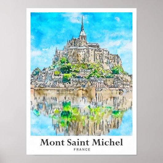 Mont Saint Michel Frankrijk Reizen Waterverf Kunst Poster (Voorkant)