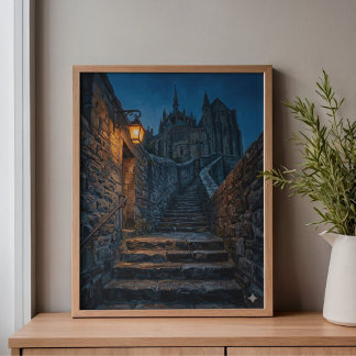 Mont Saint-Michel Schemerlantaarn Kunst Canvas Afdruk
