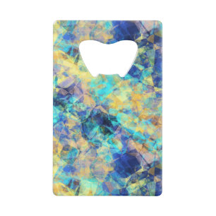 Montage blauw en geel papier kredietkaart flessenopener