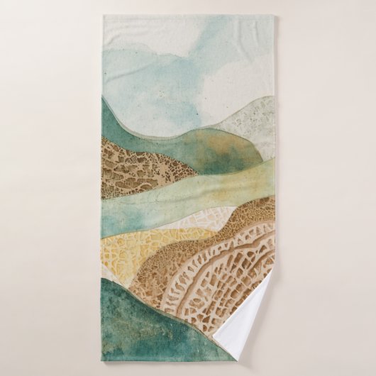 Montagnes Abstraites Bleu Vert Brun Capricieuses (Serviette de bain)