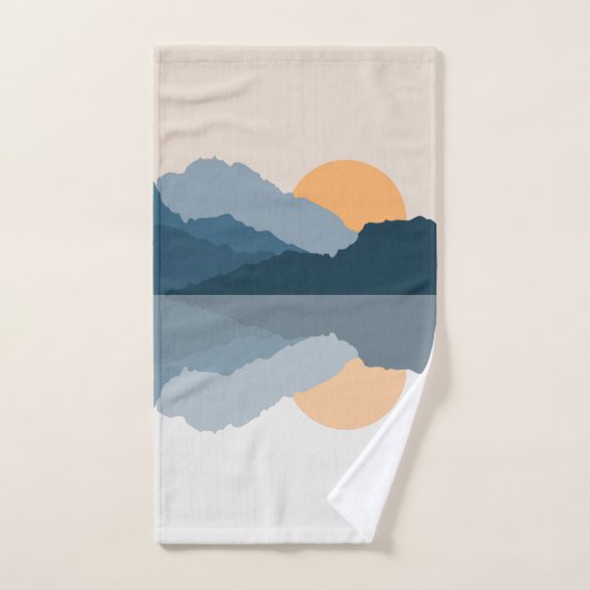 Montagnes bleues reflétées dans le lac (Serviette à main)