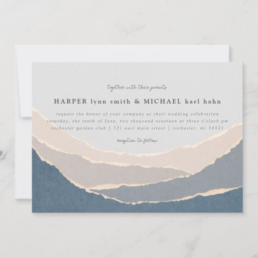 montagnes de papier déchirées faire-part de mariag (Devant)