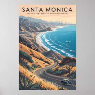 Montagnes de Santa Monica Affiche de voyage vint