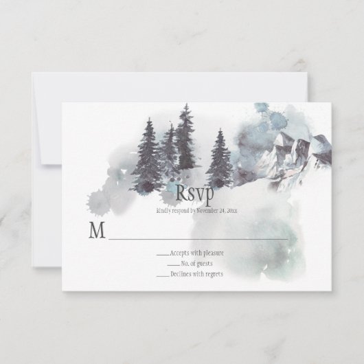 Montagnes enneigées Pins Mariage RSVP (Devant)