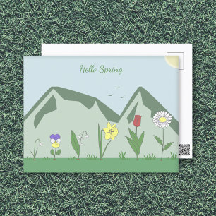 Montagnes et fleurs de printemps Paysage Carte pos