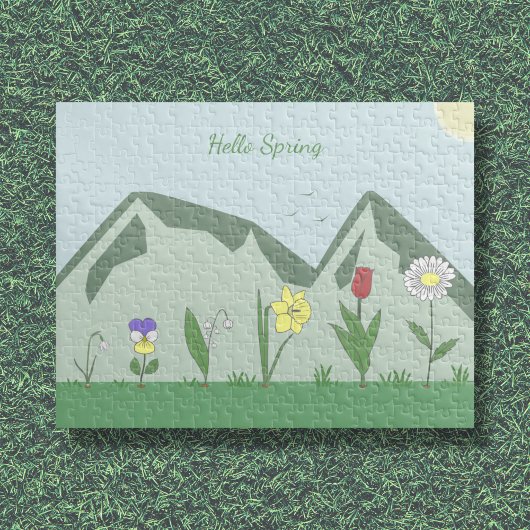 Montagnes et fleurs de printemps Puzzle paysage