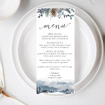 Montagnes et renard, Rustic Blue Floral Menu Maria<br><div class="desc">Dégustez vos invités avec cette carte Menu exquise. Concevez la coordination de nos invitations pour les mariages de montagne et de forêt. Disposez le design avec sur le sommet un arrangement floral bleu rustique unique et sur le fond une délicate aquarelle montagne, forêt et renard paysage. Typographie de script écrite...</div>