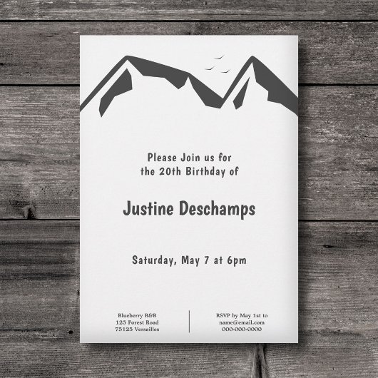 Montagnes - Invitation d'anniversaire noir et blan