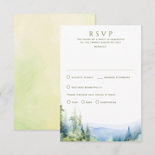 Montagnes Mariage d'été Cartes RSVP (Devant / Derrière)