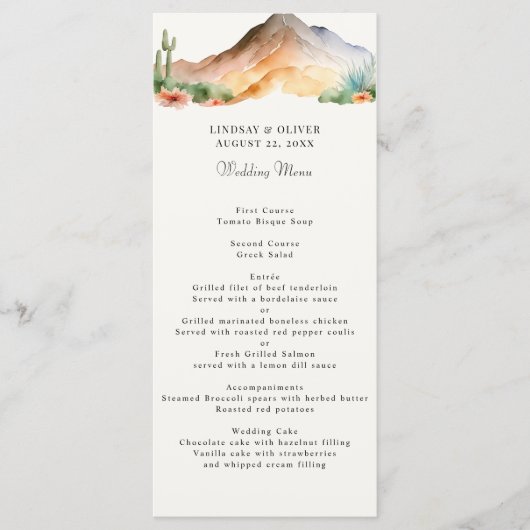 Montagnes Rustiques | Menu Réception Mariage Déser (Devant)