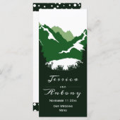 Montagnes vertes, conifères Carte menu mariage (Devant / Derrière)