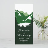 Montagnes vertes, conifères Carte menu mariage (Debout devant)