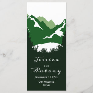 Montagnes vertes, conifères Carte menu mariage