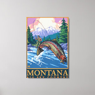 Montana — Big Sky CountryFly Vist Scene Canvas Afdruk
