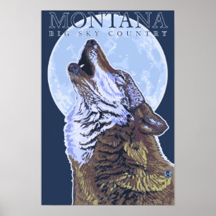 Montana - Big Sky CountryHowling Wolf Poster