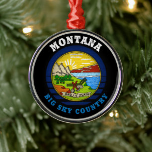 MONTANA BIG SKY STATE FLAG METALEN ORNAMENT